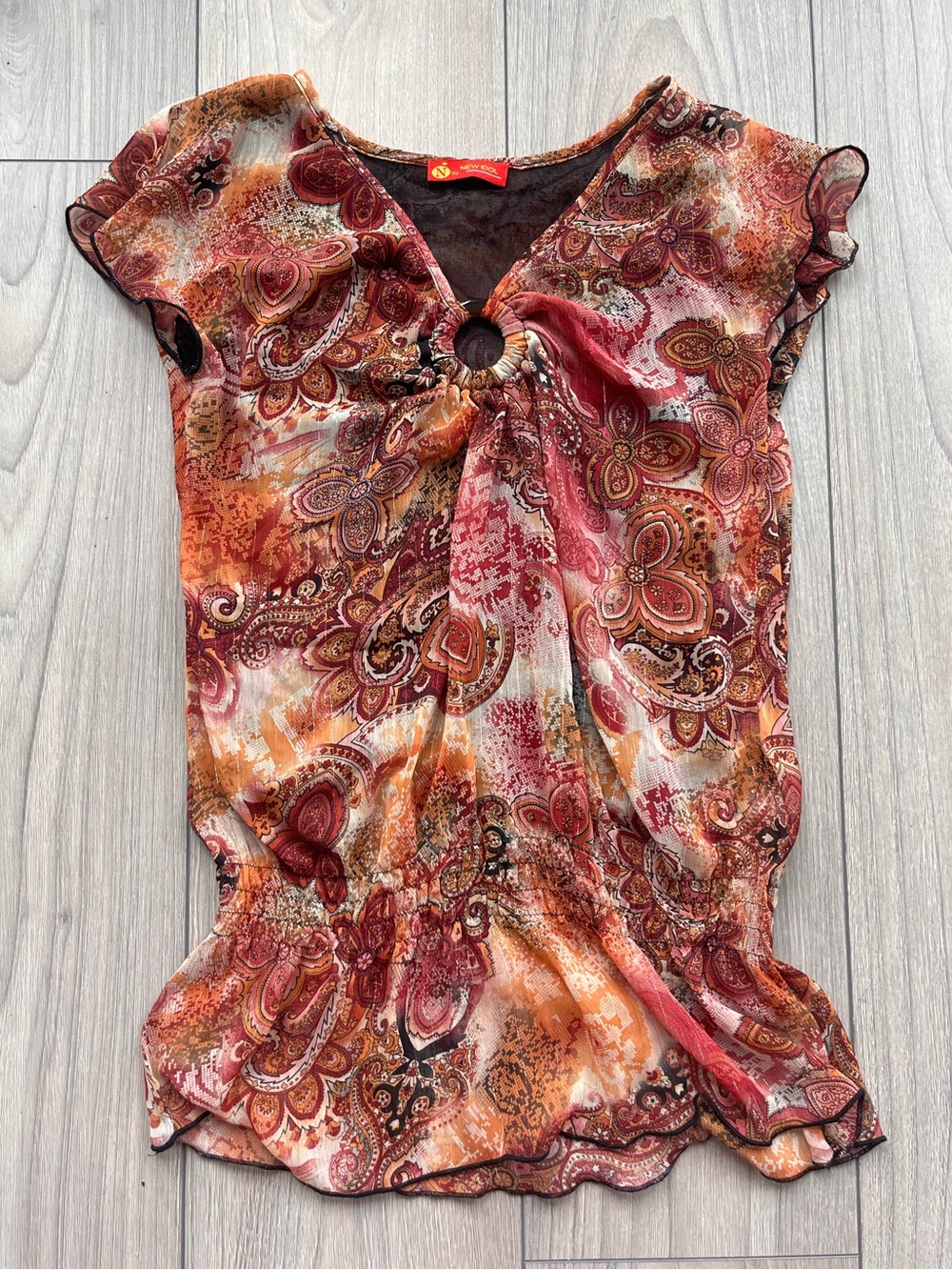 Y2K Vintage Paisley Keyhole Blouse in Rusty Multicolour